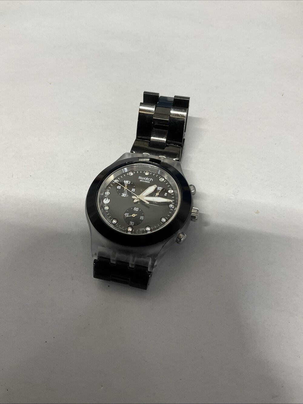 Swatch Irony Diaphane Chronograph Quartz Black Dial Stainless Steel Bracelet